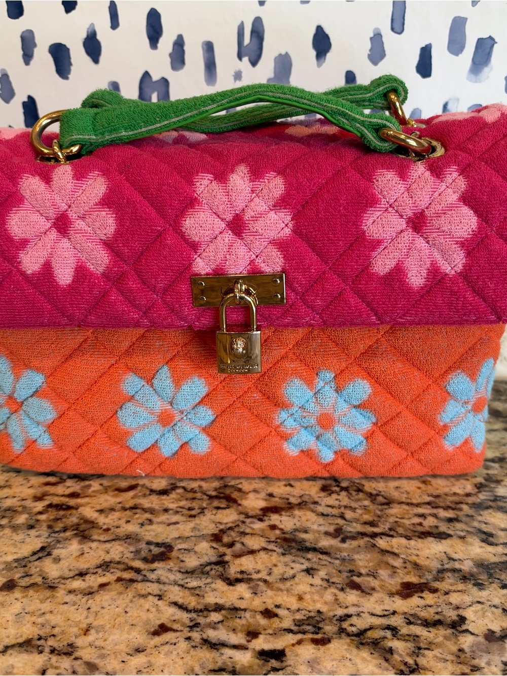 Kurt Geiger Quilted Floral Shoulder Bag in Pink, Orange & Green